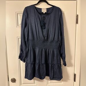 STS SAIL TO‎ SABLE SIZE XXL NAVY BLUE MINI LING SLEEVE DRESS BOHO SILK BLEND